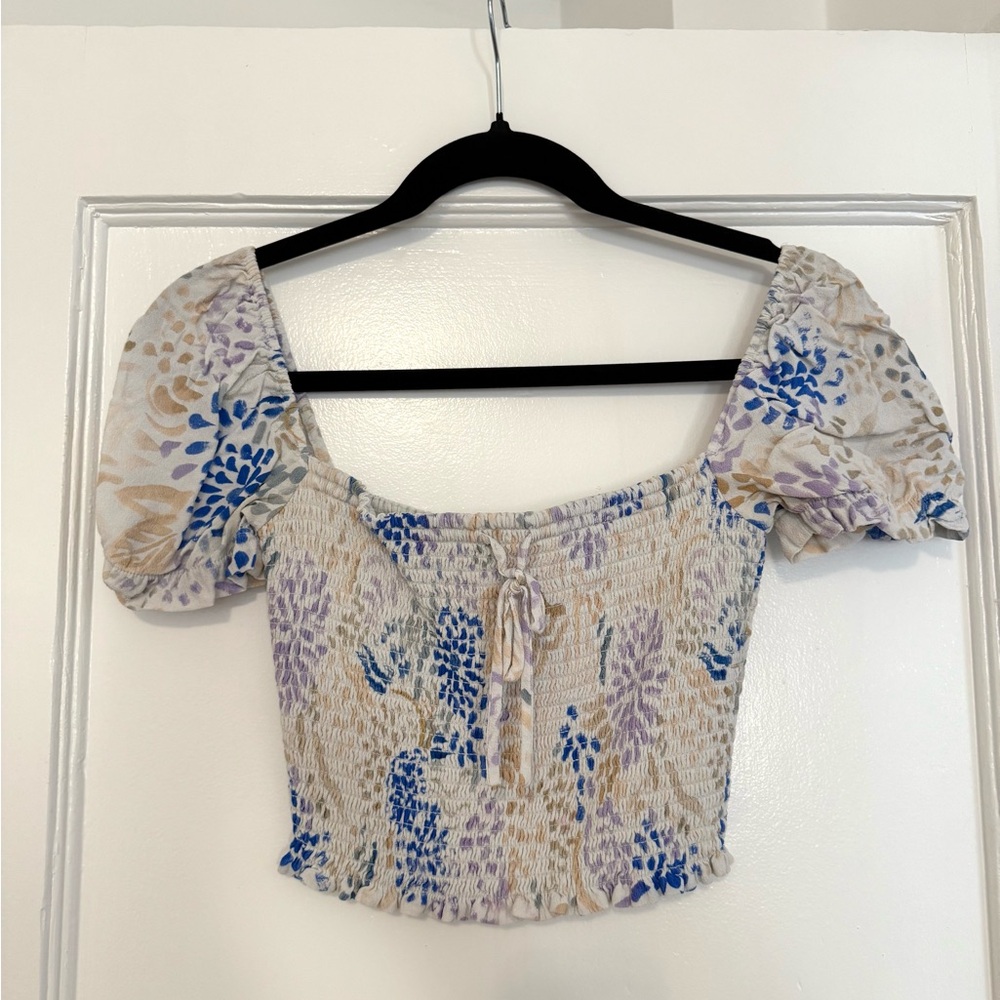 Wilfred Floral Puff Sleeve Blouse - Cream, Purple, Blue